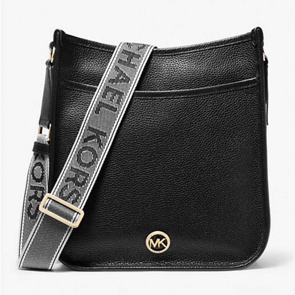 Michael Michael Kors Luisa Large Pebbled Leather Messenger Bag Black